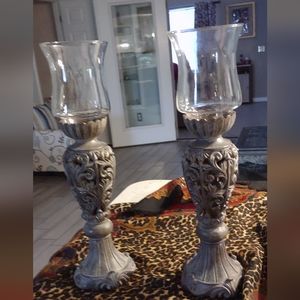 2 Piece Glass Top Candle Holder Set